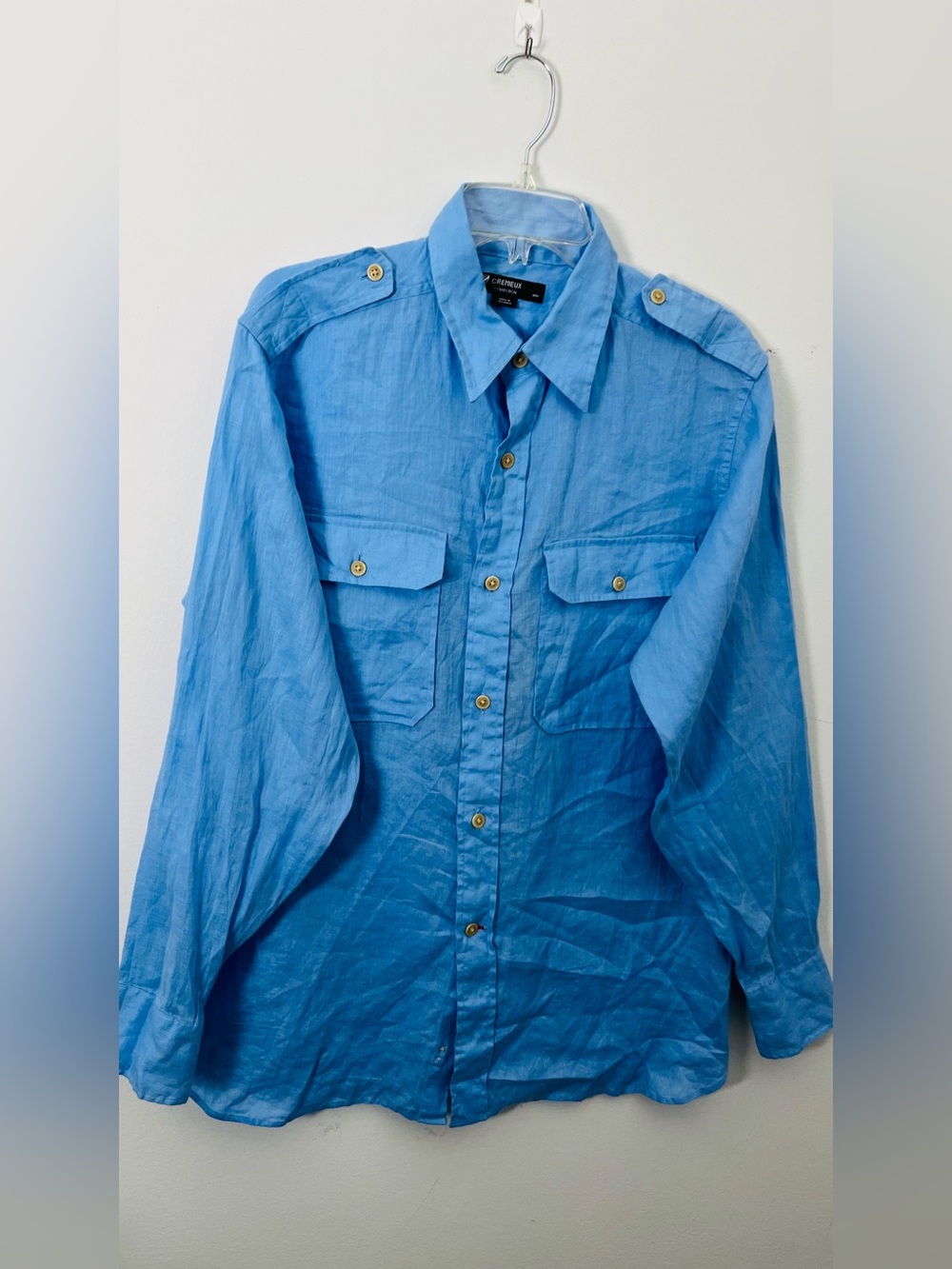 Cremieux Correction Men’s Light Blue 100% Linen Shirt Size M